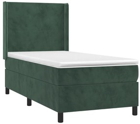 Letto a molle con materasso e led verde scuro 90x190 cm velluto