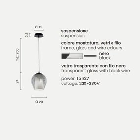 Lampada sospensione D20 cm - vetro soffiato Trasparente BONNIE MOD1