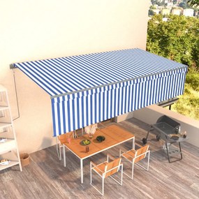 Tenda Sole Retrattile Automatica Con Parasole 6x3m Blu Bianco /