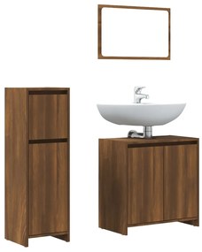 Set mobili da bagno 3 pz rovere marrone in legno multistrato