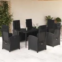 Set da Pranzo da Giardino 7 pz Nero con Cuscini in Polyrattan 3212532