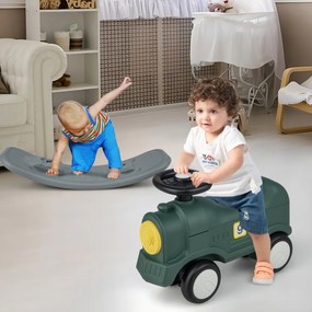 Costway Macchinina a dondolo 3-in-1 per bambini con tavola equilibrio staccabile, Dondolo e monopattino stile treno