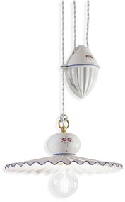 Lampadario Classico Roma Ceramica E Ottone Satinato Decorato Filo Blu 1 Luce E27