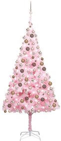 Albero di Natale Preilluminato con Palline Rosa 210 cm PVC