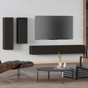 Set Mobili Porta Tv 4 Pz Nero İn Legno Multistrato /