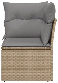 Divano Angolare da Giardino con Cuscini Beige in Polyrattan