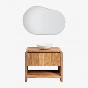 Set Di Mobili Da Bagno In Legno Di Acacia Vacry Acacia Marrone & Redondo Cemento Blanco (ø40 Cm) Zavion & Ovalado Led Y Antivaho (100x65 Cm) - Sklum