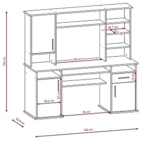 Scrivania con mensola ELIAN, rovere sonoma, grigio/bianco
