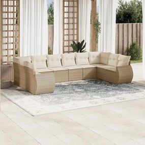 Set divano da giardino 10 pz con cuscini beige in polyrattan