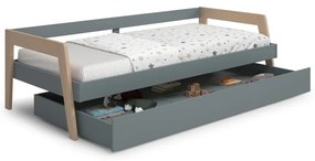 Letto da bambini estraibile verde/verde polveroso in pino massiccio con contenitore con rete inclusa 90x200 cm Carrie – Marckeric