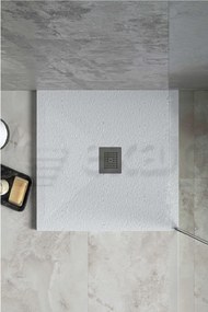 Desio Piatto Doccia 80x80 quadrato effetto pietra antibatterico da incasso appoggio sopraelevato in Solidstone Bianco