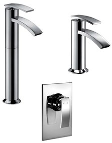 Set miscelatori lavabo alto + bidet + incasso doccia Jacuzzi   rubinetteria Ray ottone cromato per piletta click clack
