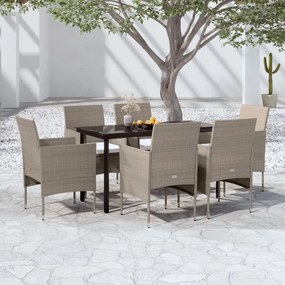 Set da pranzo da giardino 7 pz con cuscini beige e nero