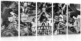 Quadri 5 pezzi – Teschio artistico in bianco e nero