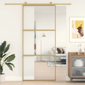 Porta Scorrevole Dorata 90x205 Vetro Trasparente Esg Alluminio /