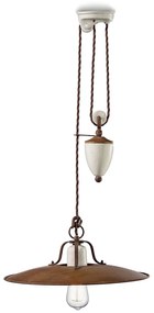 Lampadario Vintage Grunge Saliscendi Ferro E Ceramica Craquele' 1 Luce E27