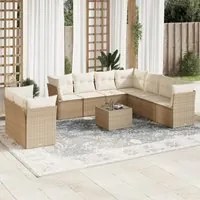 Set Divano da Giardino 10 pz con Cuscini Beige in Polyrattan 3217848