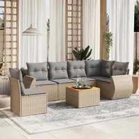 Set Divani da Giardino 7 pz con Cuscini Beige in Polyrattan 3225030