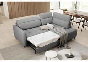 Divano angolare grigio allungabile/con contenitore (con penisola a destra/a L) e rivestimento in velluto Barea – ELTAP