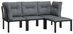 Set salotto da giardino 4 pz nero e grigio in polyrattan