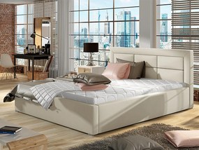 Letto matrimoniale con box contenitore Manila - 160 x 200 cm , Ecopelle bianco panna