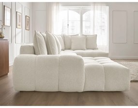 Divano angolare bianco allungabile e con contenitore (penisola a destra/a U) con rivestimento in ciniglia Everest – Bobochic Paris