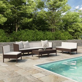 Set Divani da Giardino 9 pz con Cuscini in Polyrattan Marrone