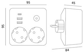 Multipresa con interruttore LINEA 2x230V + 3xUSB A/C SCHUKO nera
