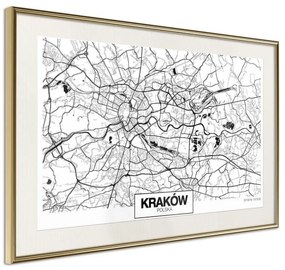 Poster  City Map: Cracow  Cornice Quadri Cornice d'oro con passe-partout, Larghezza x Altezza Home decor 90x60