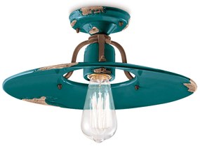 Plafoniera Vintage Country Ferro E Ceramica Verde 1 Luce E27