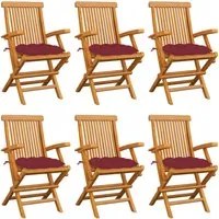 Sedie da Giardino con Cuscini Rosso Vino 6 pz Massello di Teak cod mxl 44830