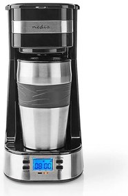 Nedis KACM310FBK - Macchina da caffè per una tazza da 0,42 L con timer e tazza da viaggio
