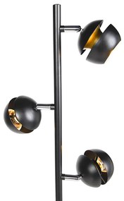 Lampada da terra moderna a 3 luci nera con interno dorato - Buell Deluxe