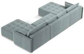 Divano angolare blu allungabile/con contenitore (a U) Moku – Makamii