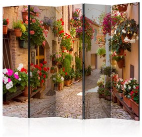 Paravento design Vicolo a Spello (Italia) II - Strada con case di mattoni e fiori