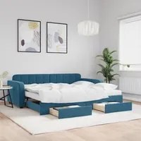 Divano Letto Estraibile con Cassetti Blu 90x200 cm in Velluto 3197000