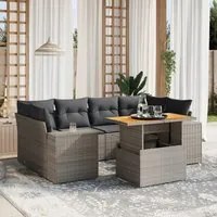 Set Divani da Giardino 7 pz con Cuscini Grigio in Polyrattan 3272537