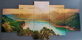 Quadri 5 pezzi – Fiume tra la foresta verde