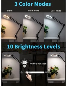 Brilagi - Lampada da tavolo LED dimmerabile con una lente d'ingrandimento LED/12W/5V 3000/4200/6000K nero