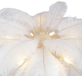 Lampada da terra Art Déco beige con piume bianche - Peahen