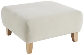 Pouf poggiapiedi in tessuto effetto velluto testurizzato beige e legno massello chiaro L75 ODEON