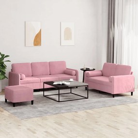 Set Di Divani 3 Pz Con Cuscini Rosa İn Velluto /