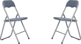 Sedia in metallo pieghevole seduta ecopelle GRIGIO SET 2 PEZZI