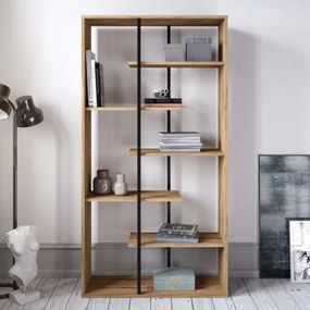 Libreria A Parete Effetto Legno 90x29,5xh173,2 Cm Design Moderno Presto Rovere E Nero