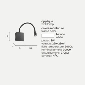 Applique FALL in metallo Bianco con LED direzionale 9x36 cm