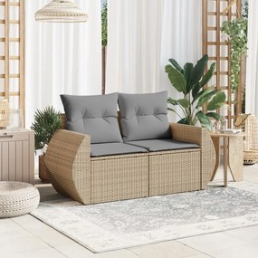 Divano da giardino con cuscini a 2 posti beige in polyrattan