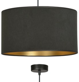 Sospensione 1 Luce Ganesha In Acciaio Nero E Paralume In Tessuto Nero