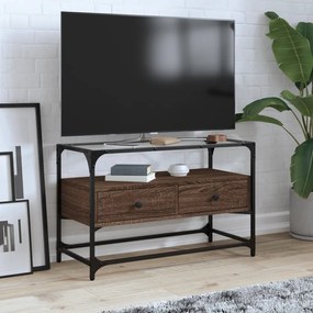 Mobile Tv Piano Vetro Rovere Marrone 80x35x51 Legno Multistrato /