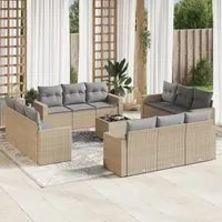 Set Divano da Giardino 13 pz con Cuscini Beige in Polyrattan 3218769