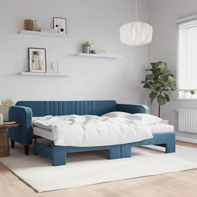 Divano letto estraibile con materassi blu 90x200 cm velluto